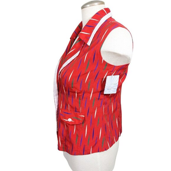 Womens Vintage Silk Top Blouse Medium New With Tags Geometric Print Collared - Picture 4 of 7